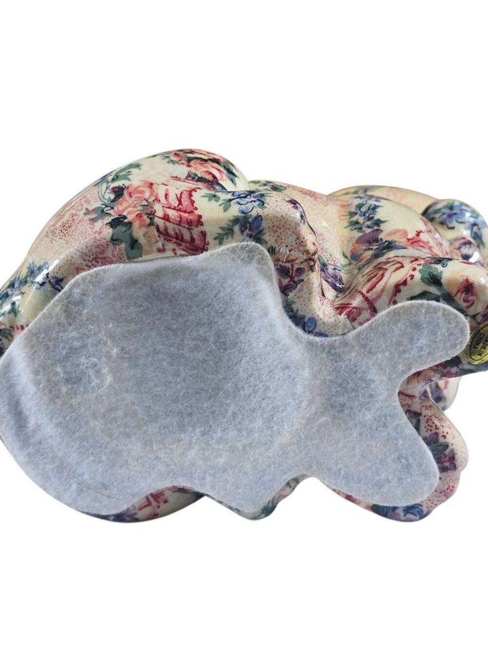Decoupage Glazed Kitty Cat Ceramic Figurine Country Floral Fabric 7x6" Vintage - Picture 6 of 7